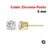 1 Pair, 14k Gold Filled White CZ Post Earring, Extra Bright, 5.0 mm, (GF-769-5)
